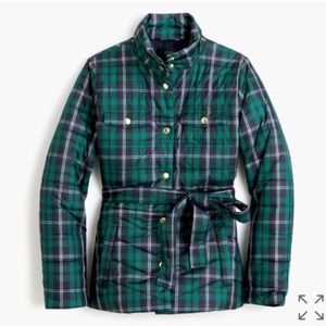 NWOT J.Crew Green Plaid Belted Puffer Jacket